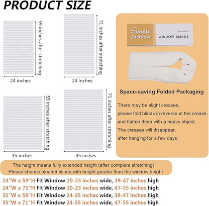 Window Blinds Cordless No Drill Cut to Size Clip On Stick On Self Adhesive Temporary Blinds Pleated Paper Blinds for Windows Doors Shades for Home Nursery Bedroom Kitchen Bathroom
