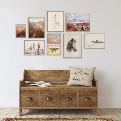 KBKBART Vintage Southwestern Wall Art, 9 PCS Farmhouse Southwest Wall Decor, American Rustic Arizona Wall Art, Boho Ranch Desert Western Poster Pictures, Southwest Art Prints for Western Bedroom,