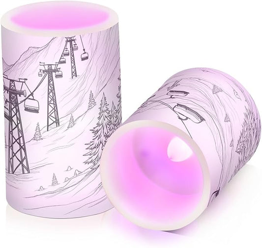 ALAZA Mountain Ski Lift Sketch Flickering Flameless Candles Battery Operated with Remote Timer,Tea Light Candles LED Pillar Votive Candles Set of 2 for Outdoor Indoor Decorations