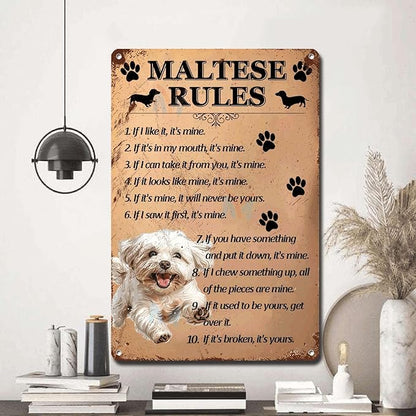 Metal Sign Tin Sign Vintage Wall Art Maltese Rules Metal Garden Sign for Restaurant 6×8 Inches