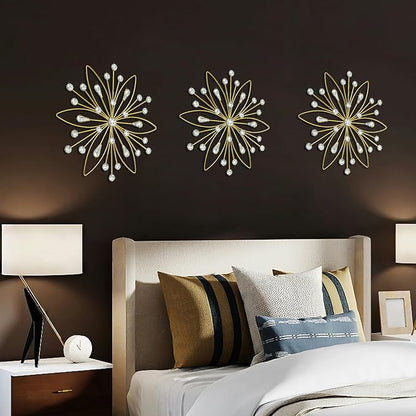 ZEXUIRU 3 Pack Gold Sunburst Wall Decor – Metal Crystal Wall Art with Sparkling Rhinestones, 14’’/18 Inch Starburst Wall Hanging Set for Living Room Bedroom Bathroom – Modern Bling Home Decorations