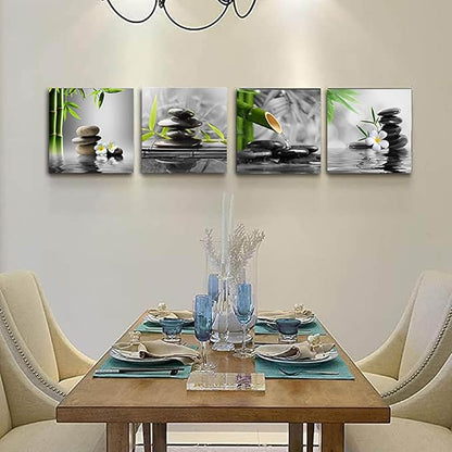 Yxbhhym Bathroom Wall Art Black and White Wall Decor Zen Artwork Buddha Green Canvas Prints Posters Spa Picture for Bedroom Living Room Decor Paintings Modern Office Decorations