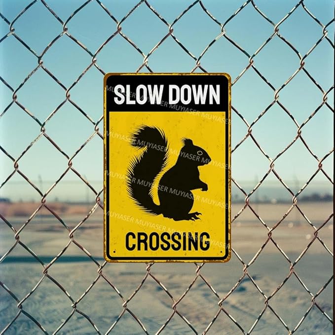 Metal Sign Squirrel Slow Down Crossing Sign Aluminum Metal Tin Signs Warning Sign For Fence Outdoor Yard Wall Decor 8x12 Inch