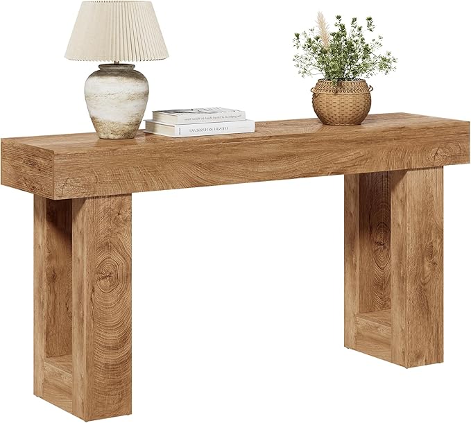 LITTLE TREE 63 Inches Long Console Table for Entryway, Sofa Table Behind Couch, Wooden Entry Table Foyer Hallway Table, Industrial Console Sofa Table for Living Room, Oak Color