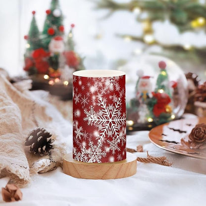 Christmas Lights Decorations Flameless Candles Christmas Background with Snowflakes Red Pillar Candles Set of 2 Battery Operated Remote Control Warm Lights