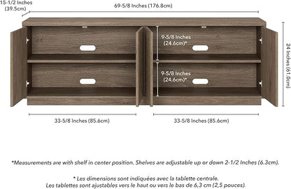 Henn&Hart Fluted TV Stand for TVs up to 75" with 2 Concealed Ribbed Storage Cabinets and Adjustable Shelves for Living Room, Family Room, or Office, Weathered Gray