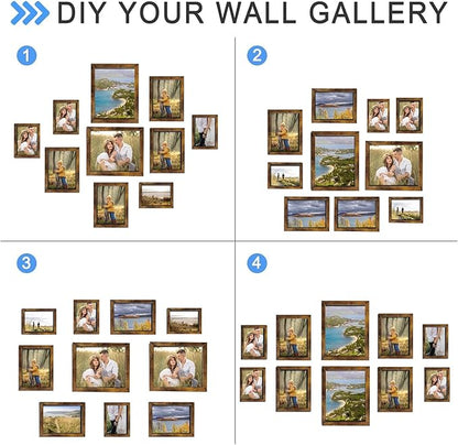 Gallery Wall Frame Set, Picture Frames Collage Wall Decor 10 Pcs, Picture Frame Set for Wall Mounting or Tabletop Display, Multi Sizes Including 8x10, 5x7, 4x6 Family Photo Frames,Rustic Brown