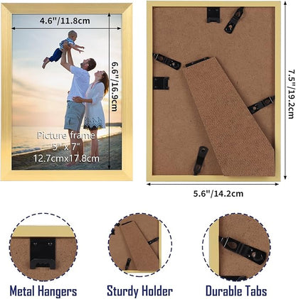 Hoikwo 14 Packs 5x7 Gold Multi Plastic Picture Frames Set with Plastic Cover for Family Photos, Artwork, Light Weight Bulk 5 by 7 Frames Packs for Wall Hanging and Table, Stylish Picture Frames