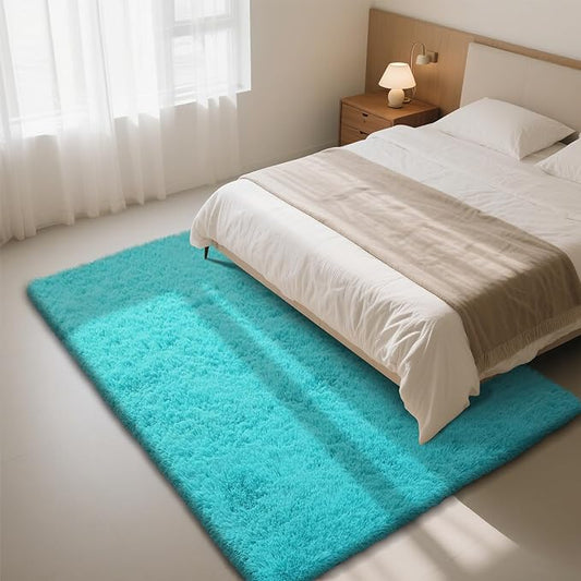 yongyangjuxin Teal Blue Rug Fluffy Rug, 6x9 Teal Area Rugs for Living Room, Soft Cute Baby Play Mat, Teal Rugs for Bedroom, Nursery, Preppy Dorm, Plush Aesthetic