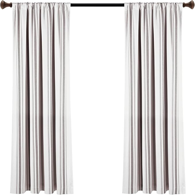 Lush Decor Farmhouse Stripe Yarn Dyed Eco-Friendly Recycled Cotton Window Curtain Panel Pair, 42" W x 63" L, Gray - Classic Modern Rustic Charm - Eco Friendly Cotton Fabric