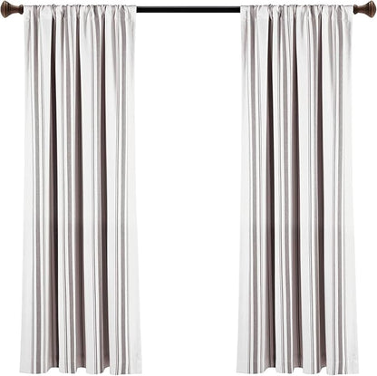 Lush Decor Farmhouse Stripe Yarn Dyed Eco-Friendly Recycled Cotton Window Curtain Panel Pair, 42" W x 63" L, Gray - Classic Modern Rustic Charm - Eco Friendly Cotton Fabric