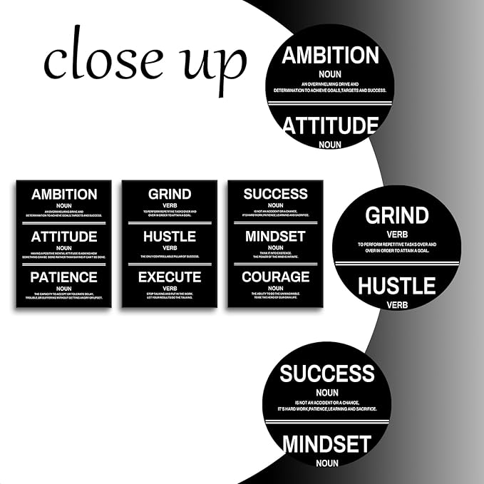 Ambition Hustle Mindset Motivational Canvas Wall Art Inspirational Entrepreneur Quotes Posters Positive Motto Pictures Artwork for Office Living Room Bedroom Home Decor Wooden Framed [36''W X 16''H]