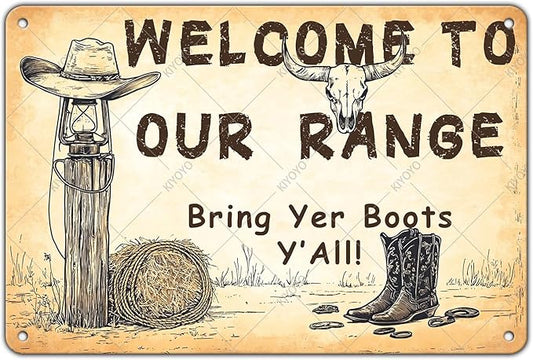 Welcome To Our Ranch Metal Tin Sign Vintage Farmhouse Sign Western Decoration and Country Home Decor for Cowboys Indoors or Outdoors 12x8 Inch