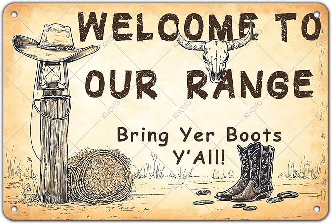 Welcome To Our Ranch Metal Tin Sign Vintage Farmhouse Sign Western Decoration and Country Home Decor for Cowboys Indoors or Outdoors 16x12 Inch