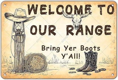 Welcome To Our Ranch Metal Tin Sign Vintage Farmhouse Sign Western Decoration and Country Home Decor for Cowboys Indoors or Outdoors 16x12 Inch