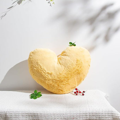 16" Honey Amber Heart Pillow, Luxury 600GSM Smooth Faux Rabbit Fur, Beeswax Yellow Aesthetic Decorative Throw Pillow for Couch Sofa Bed, Warm Golden Heart Cushion