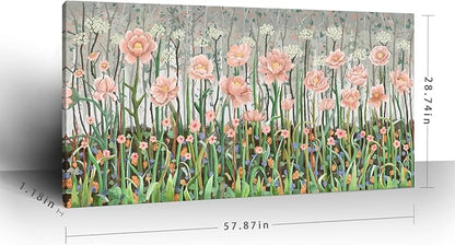 Extra Large Rustic Landscape Plant Wall Art For The Living Room, Pink And Green Natural Floral Canvas Art Print, Warm And Soothing Modern Wall Decor Picture For Living Rooms, Lounges, Bedrooms, And Studies. 58X29 Inches.