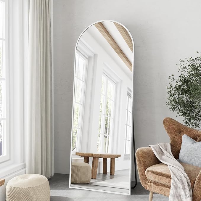 57"x20" Arched Full Length Mirror, Full Floor Mirror with Stand, Large Full Body Mirrors, Wall Mirrors for Bedroom Living Room, Aluminum Frame (White)