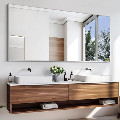 KOCUUY Silver Bathroom Mirror, 60"x30" Large Rectangle Bathroom Mirror for Wall, HD Tempered Glass, Anti-Rust Brushed Silver Frame, Modern Design for Bathroom, Bedroom, Hang Horizontal/Vertical