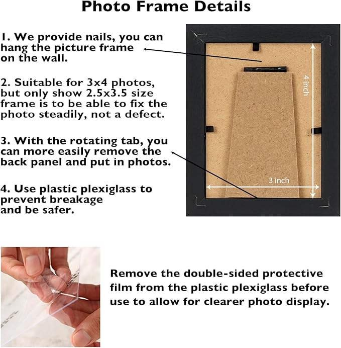 JCJMY 3x4 Picture Frame Set of 6 for Tabletop or Wall, 3 x 4 Wall Gallery Poster Photo Frame with Shatter Resistant Plexiglass, 6 Pack, Black