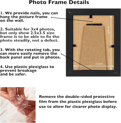 JCJMY 3x4 Picture Frame Set of 6 for Tabletop or Wall, 3 x 4 Wall Gallery Poster Photo Frame with Shatter Resistant Plexiglass, 6 Pack, Black