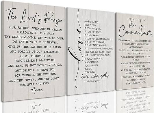AOYUSMO 3 Piece The Ten Commandments Canvas Wall Art Scripture Christian Wall Art Bible Verse Pictures Wall Decor Jesus Religious Art Prints for Living Room Church Office