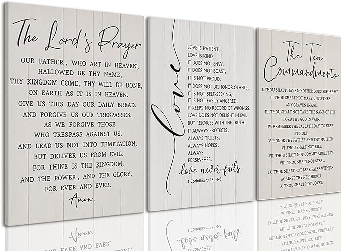 AOYUSMO 3 Piece The Ten Commandments Canvas Wall Art Scripture Christian Wall Art Bible Verse Pictures Wall Decor Jesus Religious Art Prints for Living Room Church Office