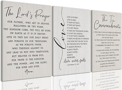 AOYUSMO 3 Piece The Ten Commandments Canvas Wall Art Scripture Christian Wall Art Bible Verse Pictures Wall Decor Jesus Religious Art Prints for Living Room Church Office