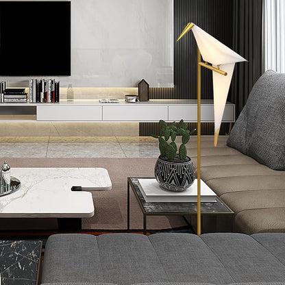 63" Bird Floor Lamp, Modern Gold Origami Bird Lamp Swinging Crane Pendant Light for Bedroom Dining Living Room