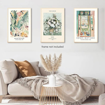 LYPHNX Sage Green Matisse Poster Wall Art Vintage Abstract Floral Prints Set of 3 Mid Century Aesthetic Flower Artwork Painting Picture Canva Decor for Living Room Bedroom Bathroom 16"x24" Unframed