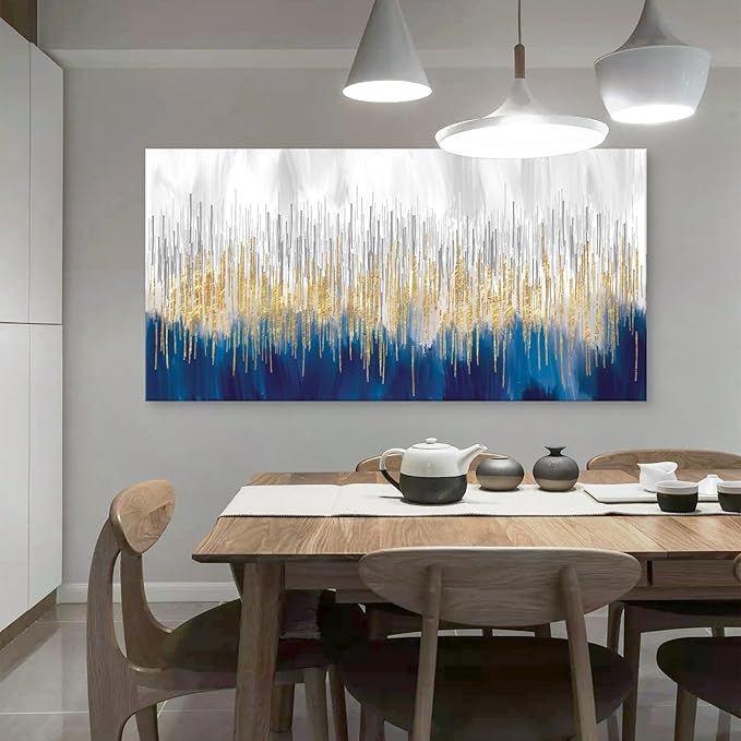 XXMWallArt FC3198 Abstract Wall Art Gold and Blue Canvas painting Artwork Painting Print for Living Room Bedroom Kitchen Home and Office Wall Decor