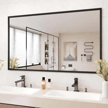 JISOSO Rectangle Bathroom Mirror 60x36 Inch, Matte Black Framed, 4MM Tempered Glass, Anti-Rust, Wall-Mount Vanity Mirror for Bathroom & Bedroom, Hangs Horizontally or Vertically