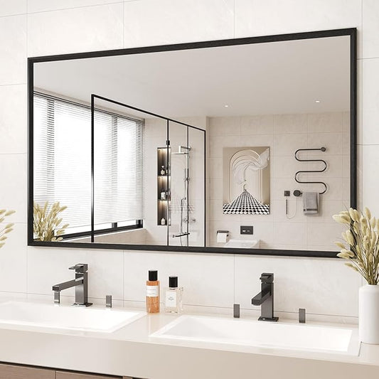 JISOSO Rectangle Bathroom Mirror 60x36 Inch, Matte Black Framed, 4MM Tempered Glass, Anti-Rust, Wall-Mount Vanity Mirror for Bathroom & Bedroom, Hangs Horizontally or Vertically