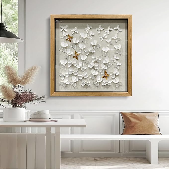 BrightA 3D Textured wall decorations, A butterfly-shaped wall sculpture made of gold and white with a leather-like texture, large artworks, gradient colors, modern artworks, suitable for decoration in living rooms and bedrooms 23.6"x23.6"