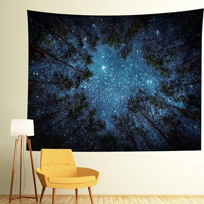 Llamazing Forest Tapestry Home Decor Landscape Tapestry Living Room Bedroom Decoration Tapestry Magic Tapestry Curtain (Looking Up at The Stars, 90.5''L×70.8''W)