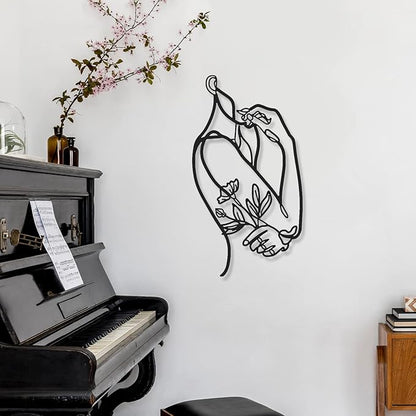 Photect 3 Pcs Metal Wall Art Decor Minimalist Abstract Woman Wall Art Metal Modern Line Drawing Decor Female Single Line Home Hanging for Bedroom Bathroom Living Room Housewarming(Stylish,Black)
