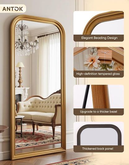 Antok 71"x32" Oversized Full Length Mirror, Extra Large Floor Mirror Freestanding or Wall-Mounted Mirror for Bedroom, Living Room, Cloakroom, Gold