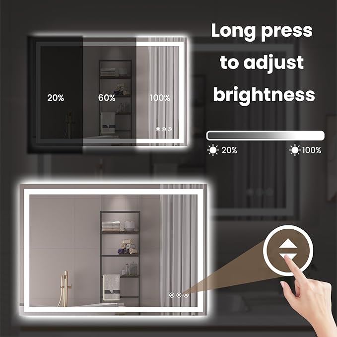Snowdool 40"X28" LED Bathroom Mirror with Front Lights and Backlit, Anti-Fog, Dimmable, Shatter-Proof Tempered Glass, Lighted Bathroom Vanity Mirror for Wall with 3 Colors, Memory Function