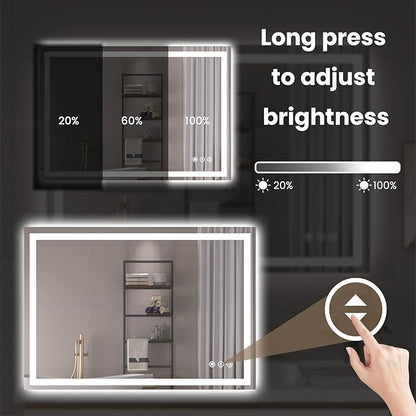 Snowdool 40"X28" LED Bathroom Mirror with Front Lights and Backlit, Anti-Fog, Dimmable, Shatter-Proof Tempered Glass, Lighted Bathroom Vanity Mirror for Wall with 3 Colors, Memory Function