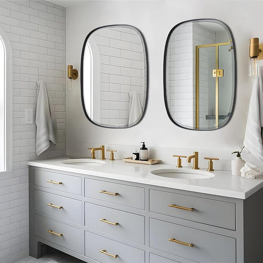 POZINO Beveled Bathroom Mirror, 24"x32" Matte Black Vanity Mirror for Over Sink, Modern Rectangle Wall Mirrors for Entryway Hallway Bedroom Living Room, Hangs Vertically or Horizontally