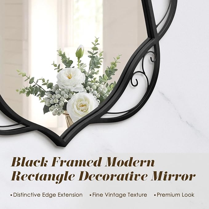 Besdomus Modern Black Bathroom Mirror: 24"x36" Scalloped Modern Large Bathroom Vanity Mirrors for Over Sink - Farmhouse Decorative Vertical or Horizontal Hanging for Bathroom/Living Room/Entryway