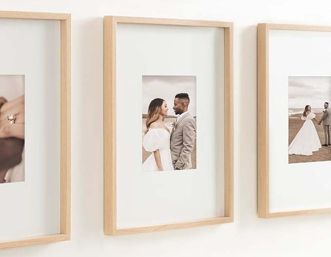 Kate and Laurel Gibson Modern Wall Picture Frame Set of 3; 16x20 matted to 8x10; Natural; Three-Piece Frame Set for Gallery Wall Frame Set in Living Room Wall Decor
