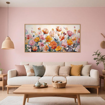DRACIT Nature Pink Floral Framed Canvas Wall Art Set,Boho Colorful Wildflowers Botanical Wall Decor, Modern Aesthetic Bohemian Flowers Art Print for Living Room,Bedroom-20 x40