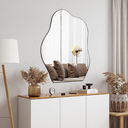 POZINO Irregular Mirror, 32"x24"Asymmetrical Mirror, Morden Odd Shape Mirrors, Abstract Frameless Wall Mirrors for Bathroom Living Room Bedroom Entryway Home Decor