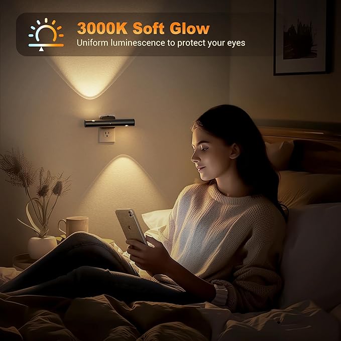 JandCase LED Night Lights Plug into Wall, Dusk-to-Dawn Sensor & 0-100LM Adjustable Brightness, Modern Night Lights with 180° Rotatable Plug, 3000K Soft White, for Bathroom/Hallway/Bedroom, 2 Pack