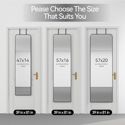 SCWF-GZ 47x14 Mirror Full Length Door Hanging Wall Mounted Aluminum Alloy Metal Frame Dressing Make-up Save Space Half Body Mirrors for Entryway Bedroom Bathroom Living Room 47 inch Black