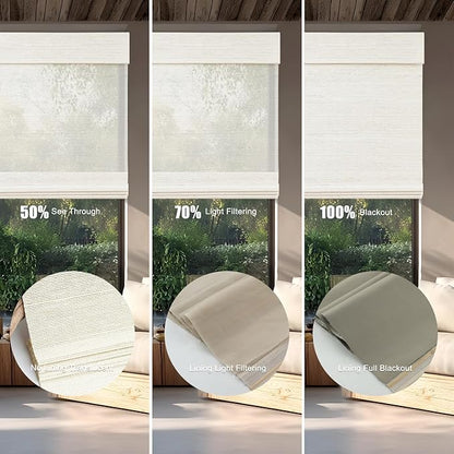 Motorized Bamboo Roman Blinds with Remote, Woven Roman Shades Compatible with Alexa Google Home, Automatic Bamboo Blind for Indoor Windows CustomSize(Dune Line)
