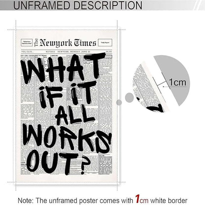 Drimiler Retro Black And White Newspaper Poster What If It All Works Out Canvas Wall Art Positive Affirming Quote Minimalist Prints Painting For Home Bedroom Dorm Wall Decor 16x24in Unframed