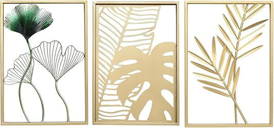SwallowLiving Gold Wall Decor, 3 Pieces Metal Wall Art for Living Rooom, Luxurious Modern Sculptures Home Decor, Hanging Pictures for Bedroom, Office, NOT PRINTED Canvas Art (12" x 17", Set of 3)