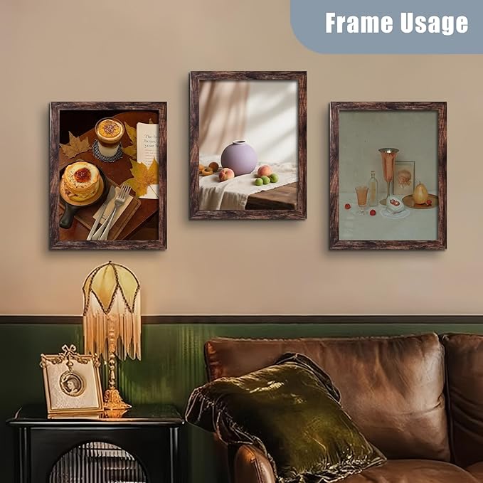 SESEAT 11x14 Picture Frames, Display Pictures 8x10 With mat or 11x14 Prints Without Mat, Wall Mounting, Brown, 6PCS